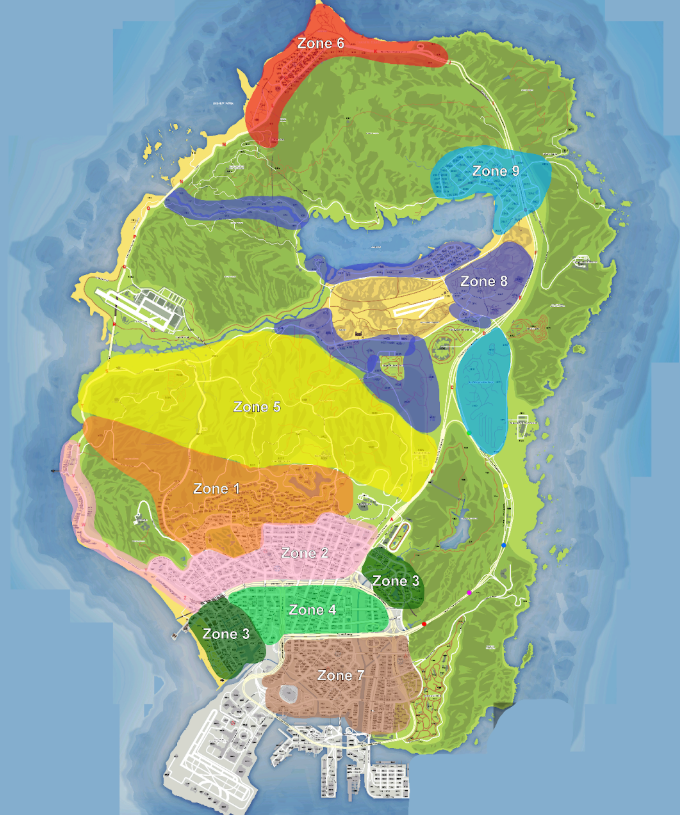 Carte des zones de l'île